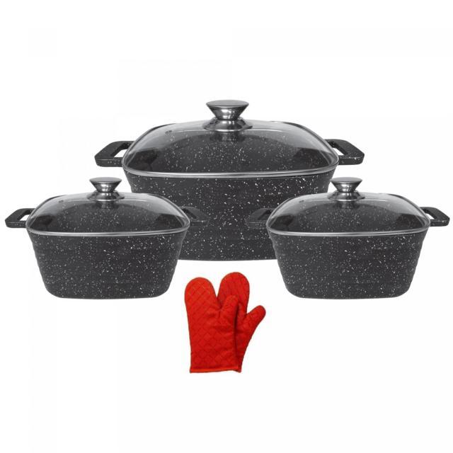 Cheffinger CF-SQC01: 6 Pezzi Di Pentole In Marmo Con Guanti Da Cucina