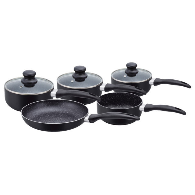 Herzberg HG-5003BK: Set di pentole in marmo da 8 pezzi - nero